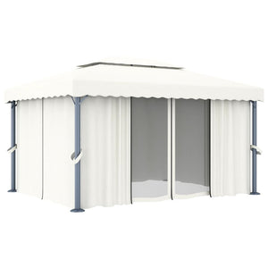 Gazebo con Tende e Stringa di Luci LED 4x3 m Bianco Crema 3070353