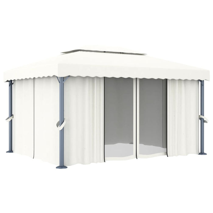 Gazebo con Tende e Stringa di Luci LED 4x3 m Bianco Crema 3070353