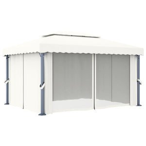 Gazebo con Tende e Stringa di Luci LED 4x3 m Bianco Crema 3070353