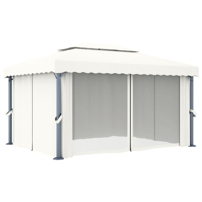 Gazebo con Tende e Stringa di Luci LED 4x3 m Bianco Crema 3070353