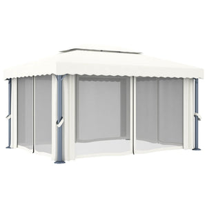 Gazebo con Tende e Stringa di Luci LED 4x3 m Bianco Crema