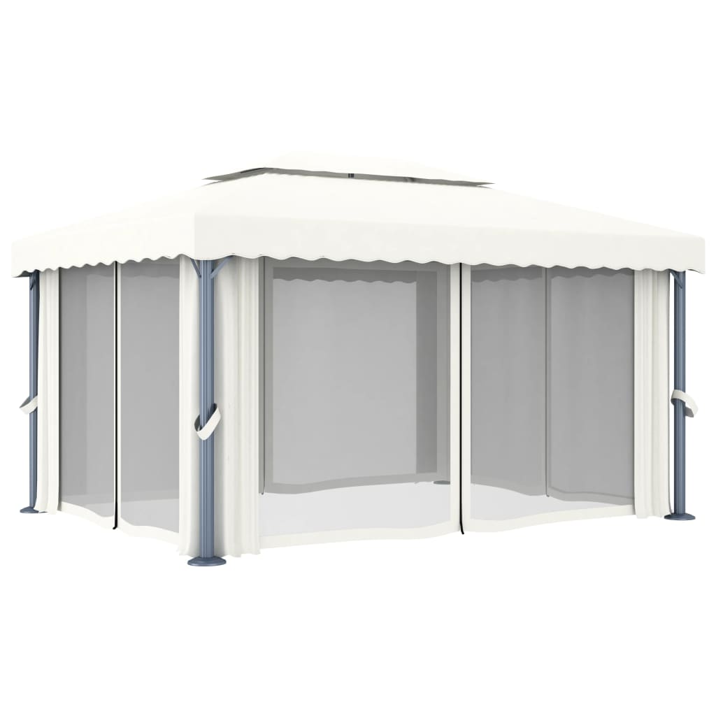 Gazebo con Tende e Stringa di Luci LED 4x3 m Bianco Crema 3070353