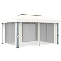 Gazebo con Tende e Stringa di Luci LED 4x3 m Bianco Crema 3070353
