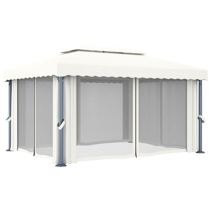 Gazebo con Tende e Stringa di Luci LED 4x3 m Bianco Crema 3070353