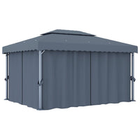 Gazebo con Tende e Stringa di Luci LED 4x3 m Antracite 3070355