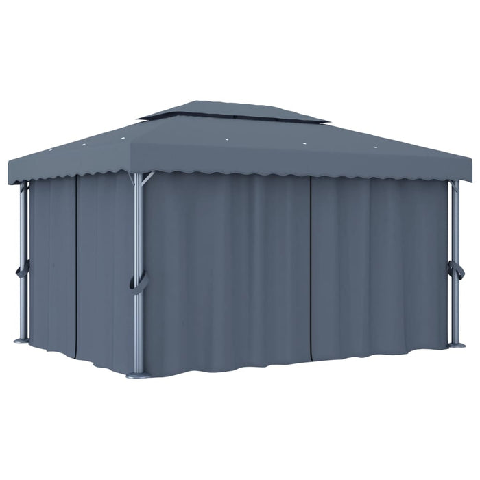 Gazebo con Tende e Stringa di Luci LED 4x3 m Antracite 3070355
