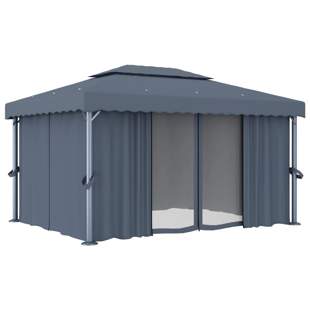 Gazebo con Tende e Stringa di Luci LED 4x3 m Antracite 3070355