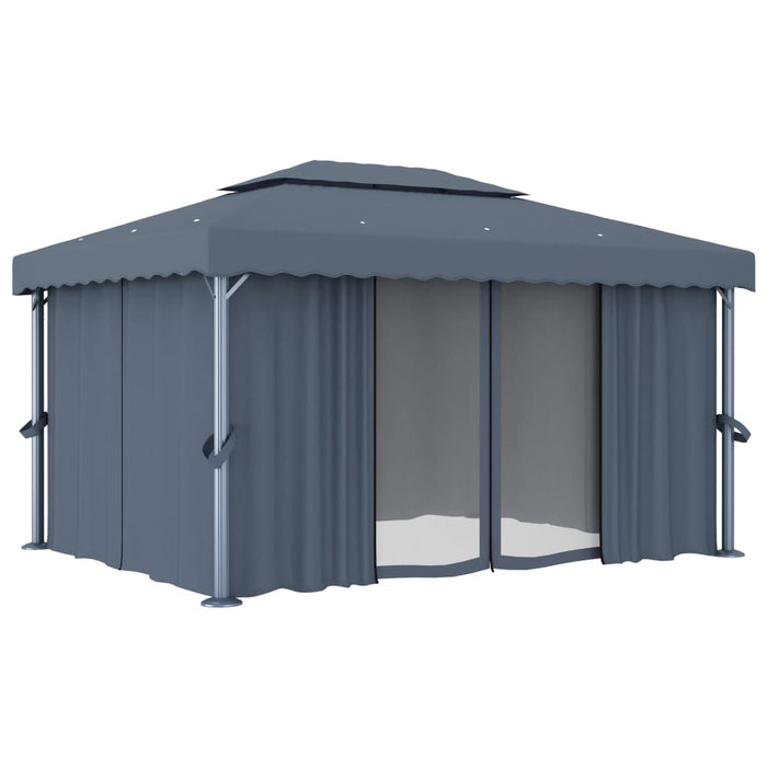 Gazebo con Tende e Stringa di Luci LED 4x3 m Antracite 3070355
