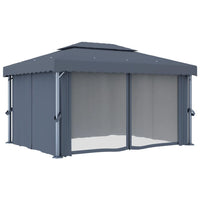 Gazebo con Tende e Stringa di Luci LED 4x3 m Antracite