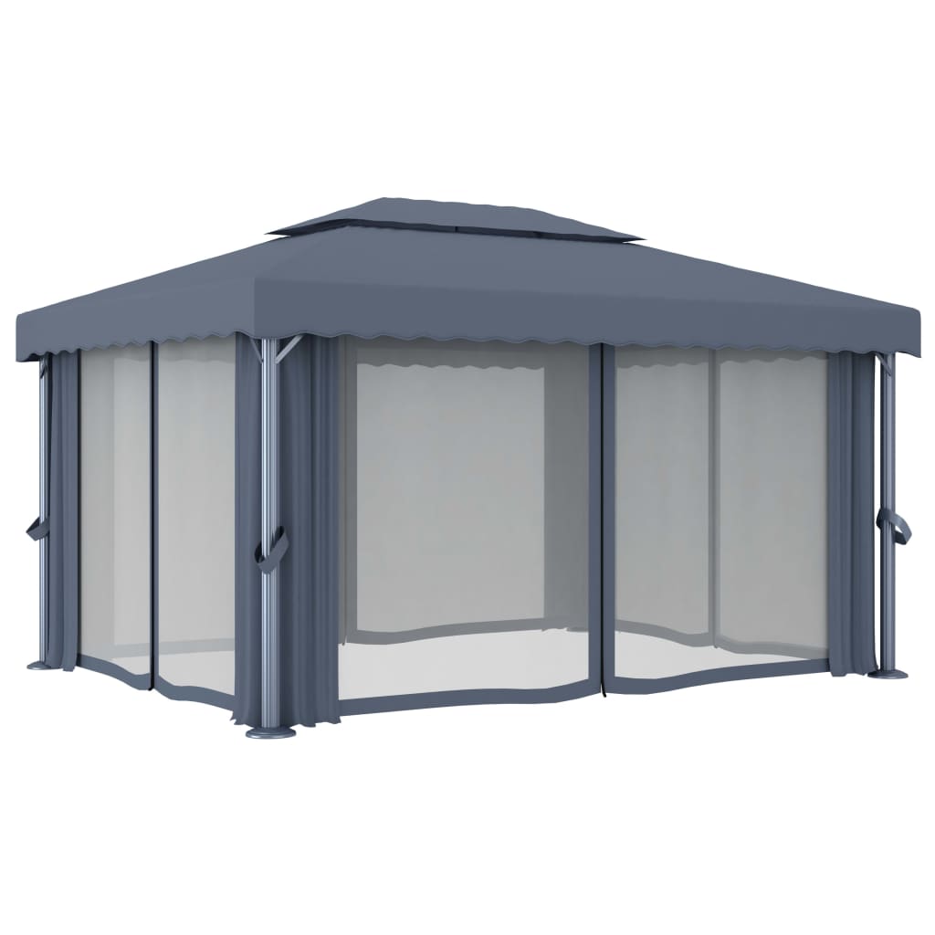 Gazebo con Tende e Stringa di Luci LED 4x3 m Antracite 3070355