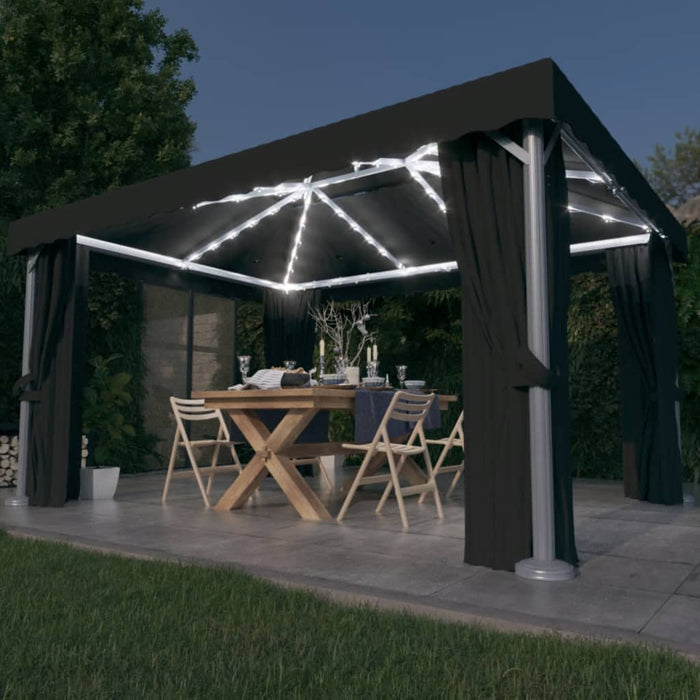 Gazebo con Tende e Stringa di Luci LED 4x3 m Antracite 3070355