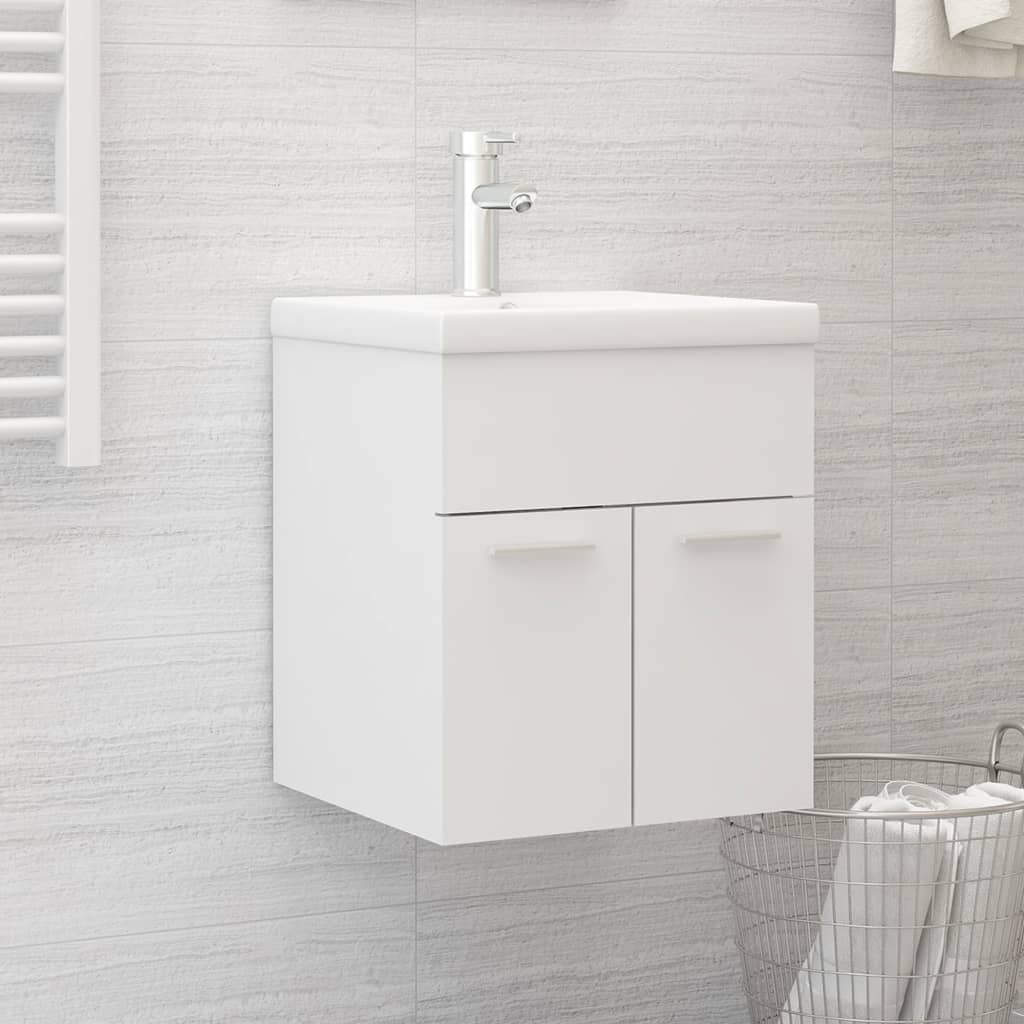 Mobile Bagno con Lavabo Integrato-Lavandino-Lavabo Bianco in Legno Multistrato 879810