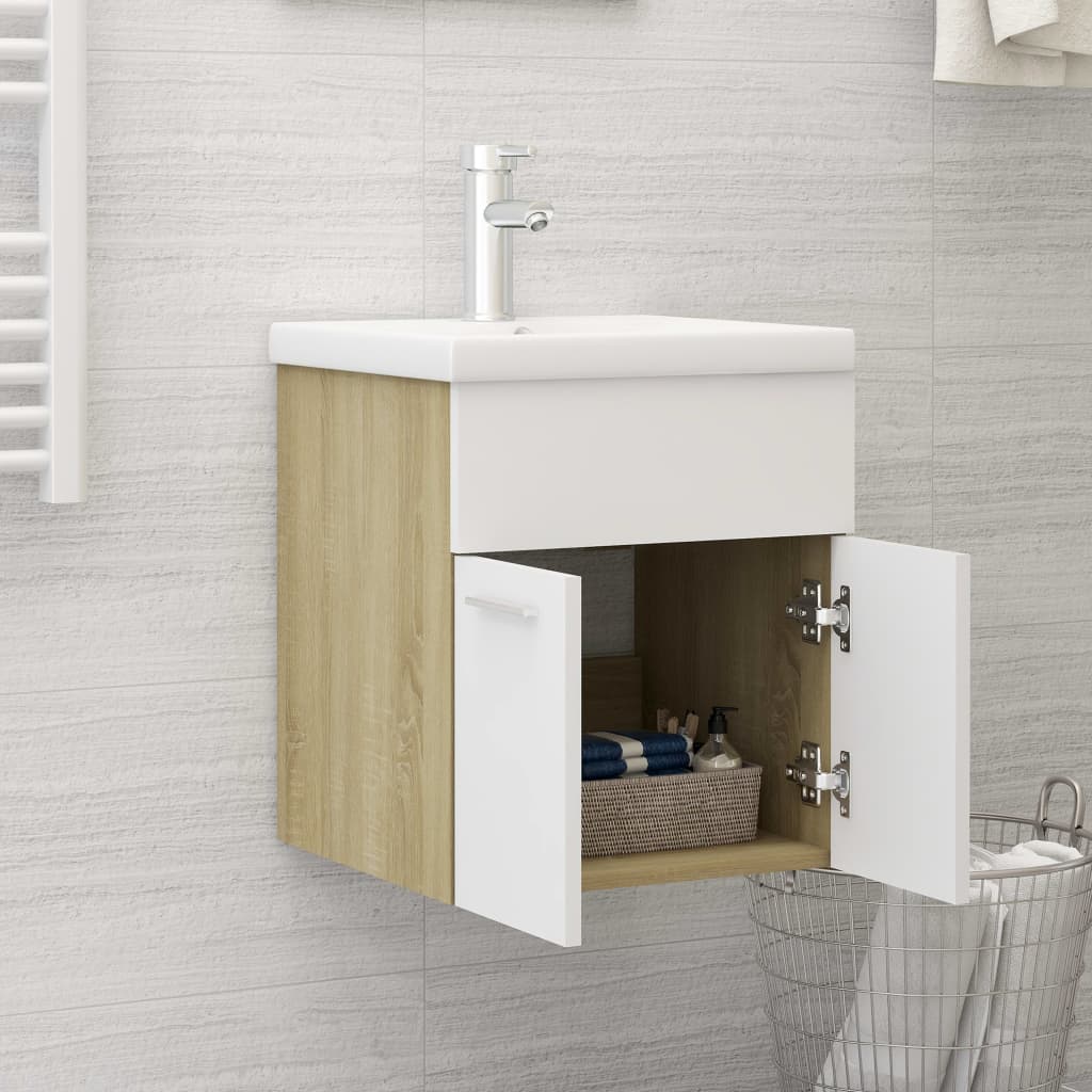 Mobile da Bagno con Lavabo Bianco e Rovere Sonoma in Truciolato 3070816