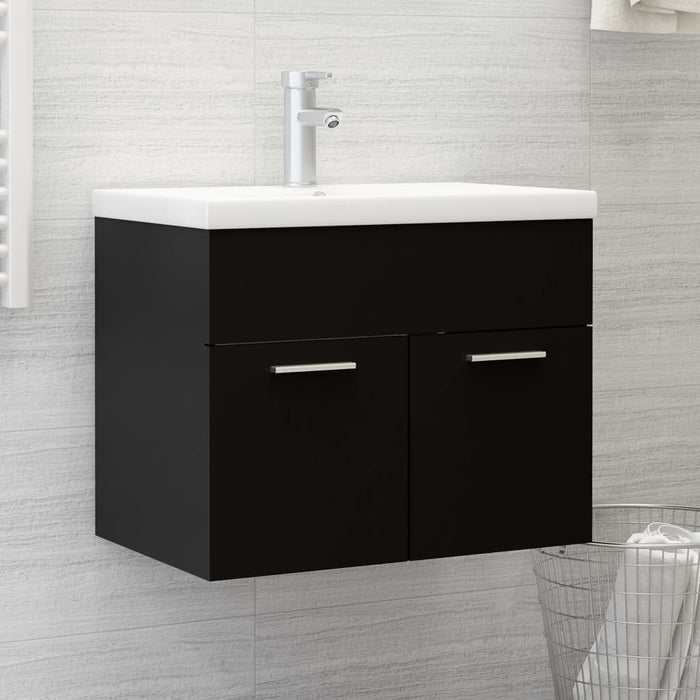 Mobile Bagno con Lavabo Integrato-Lavandino-Lavabo Nero in Truciolato