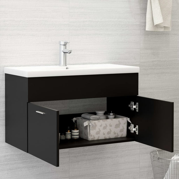 Mobile da Bagno con Lavabo Integrato-Armadietto da bagno con Lavandino Nero in Truciolato 763559