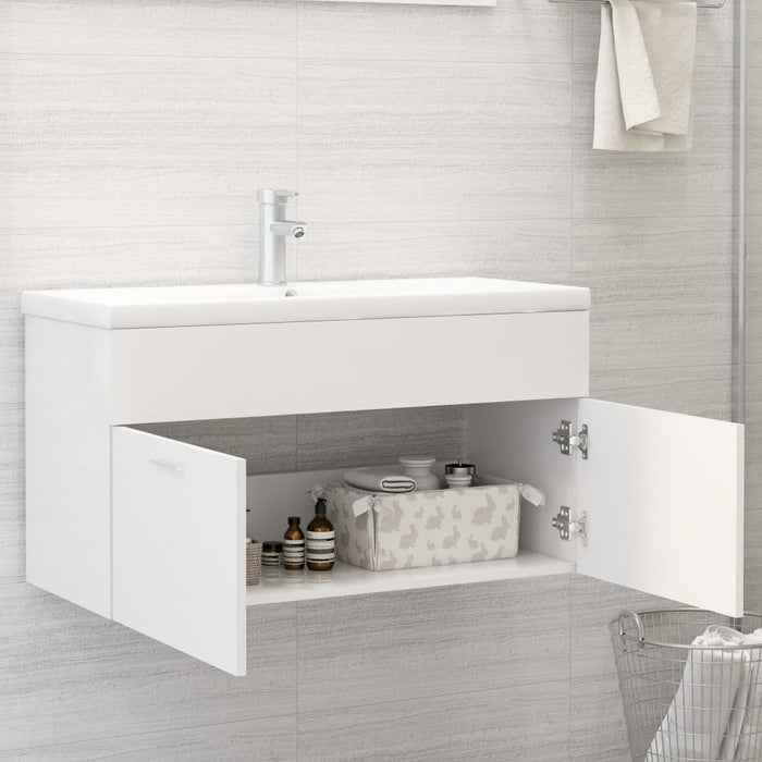 Mobile da Bagno con Lavabo Integrato-Armadietto da bagno con Lavandino Bianco in Truciolato 145258