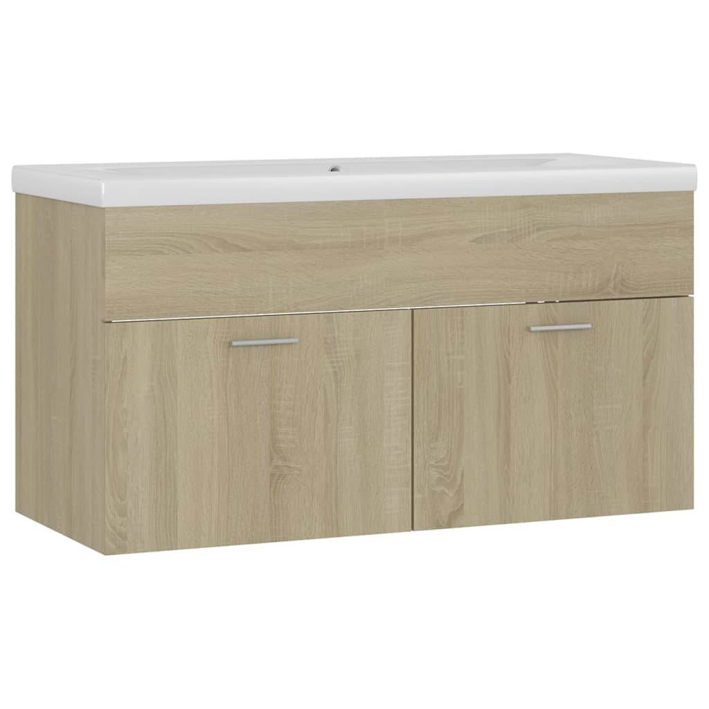 Mobile lavabo con lavabo integrato 90 x 38,5 x 46 cm in truciolare rovere Sonoma 02_0006456