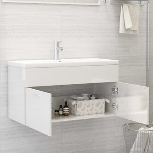Mobile Bagno con Lavabo Integrato Bianco Lucido in Truciolato 3070844