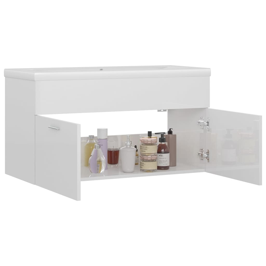 Mobile Bagno con Lavabo Integrato Bianco Lucido in Truciolato 3070844