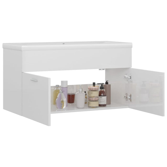 Mobile Bagno con Lavabo Integrato Bianco Lucido in Truciolato 3070844