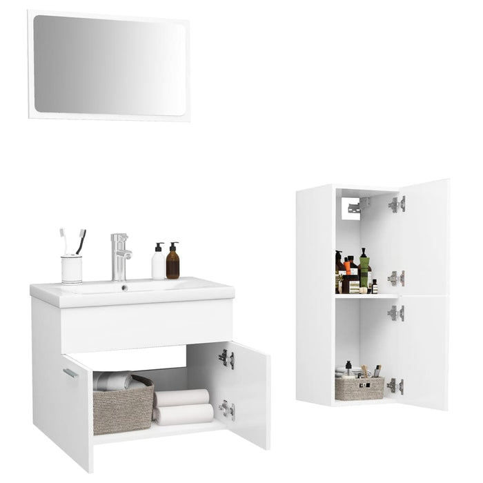 Set Mobili da Bagno Bianco in Legno Multistrato 3071180