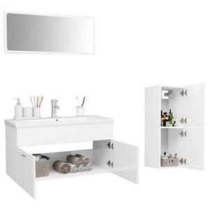 Set Mobili da Bagno Bianco Lucido in Legno Multistrato 3071204
