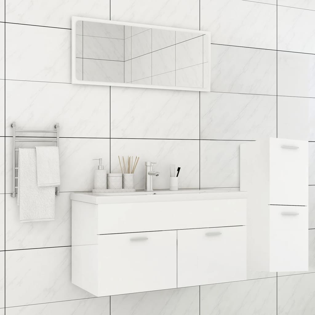 Set Mobili da Bagno Bianco Lucido in Legno Multistrato 3071204