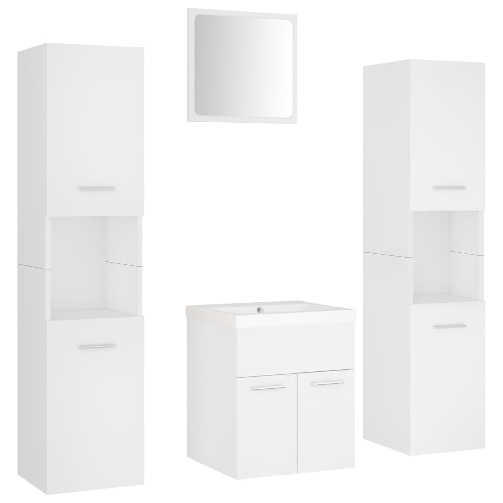 Set Mobili da Bagno Bianco in Legno Multistrato 3071216