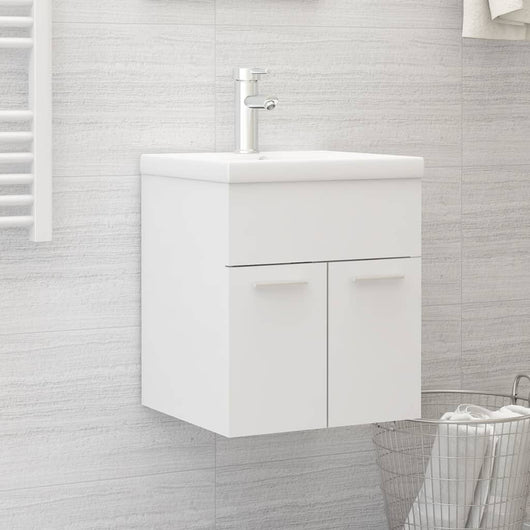 Mobile Bagno con Lavabo Integrato-Lavandino-Lavabo Bianco in Legno Multistrato 557304
