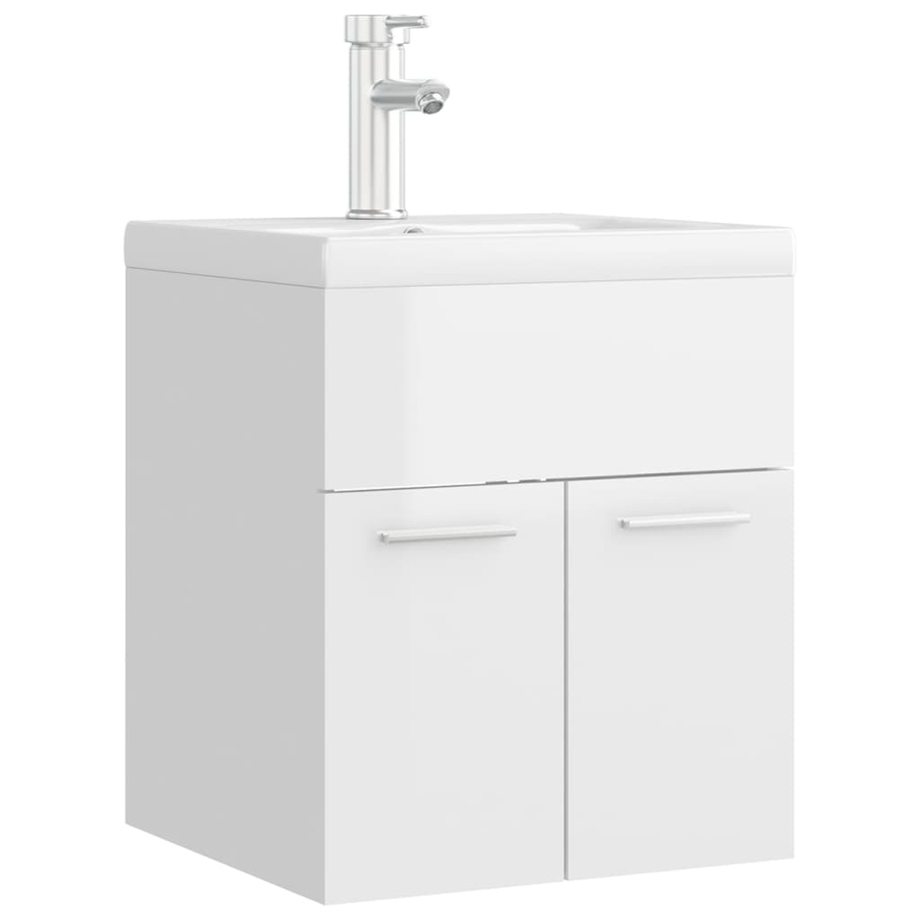 Mobile con Lavabo Integrato Bianco Lucido in Legno Multistrato 3071267