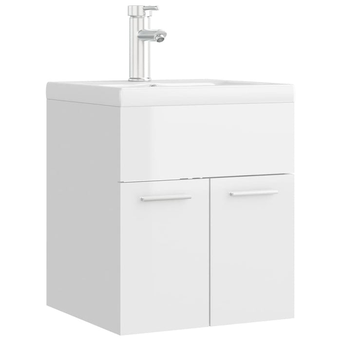 Mobile con Lavabo Integrato Bianco Lucido in Legno Multistrato 3071267
