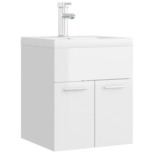 Mobile con Lavabo Integrat-Armadietto da Cucina-Lavandinoo Bianco Lucido in Legno Multistrato 623664