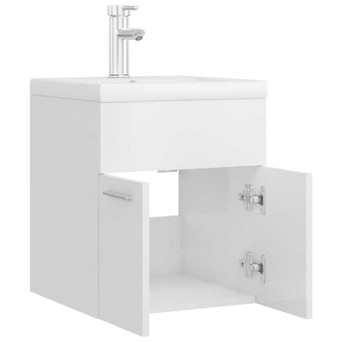 Mobile con Lavabo Integrato Bianco Lucido in Legno Multistrato 3071267
