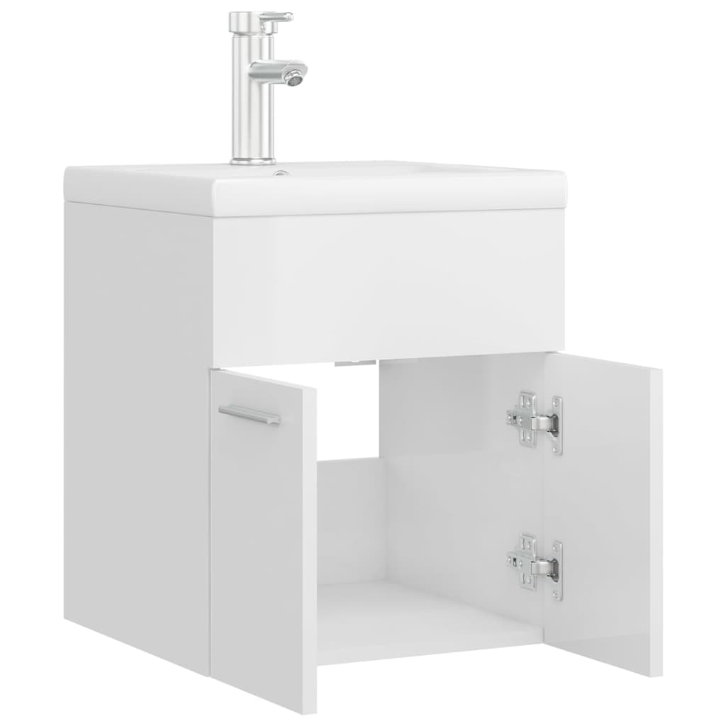 Mobile con Lavabo Integrat-Armadietto da Cucina-Lavandinoo Bianco Lucido in Legno Multistrato 623664