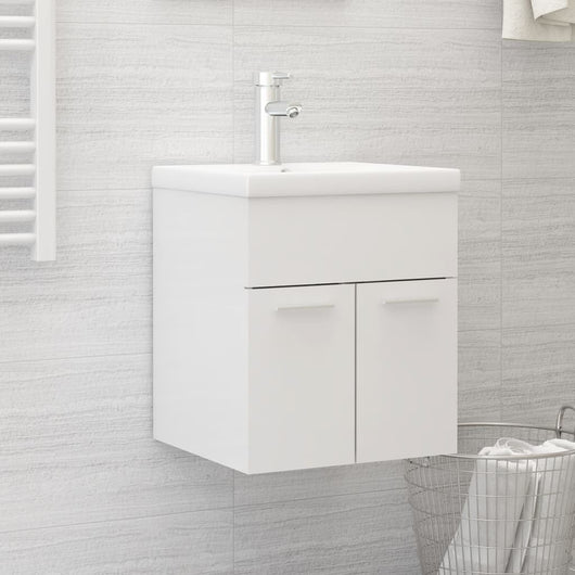 Mobile con Lavabo Integrat-Armadietto da Cucina-Lavandinoo Bianco Lucido in Legno Multistrato 623664