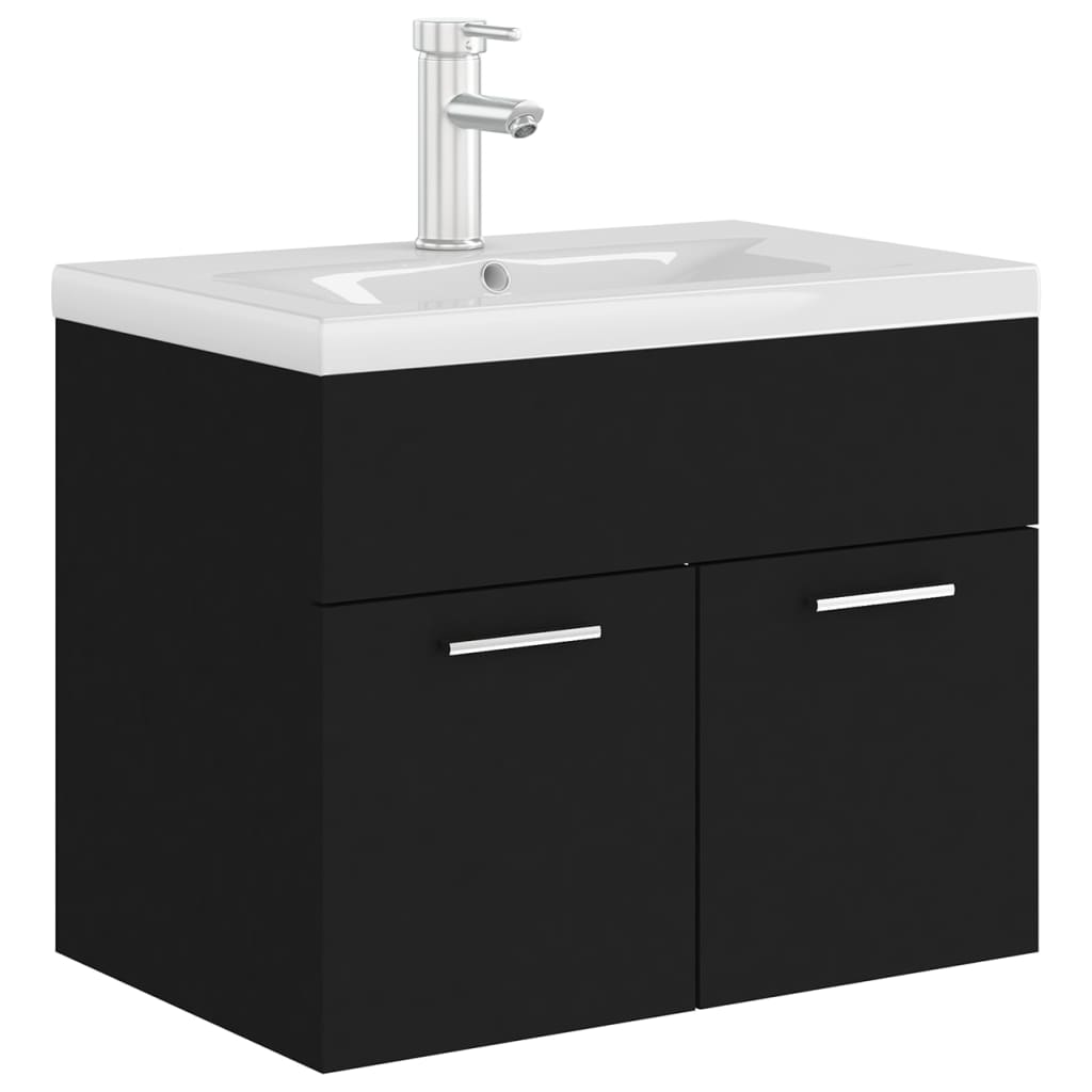 Mobile con Lavabo Integrato Nero in Legno Multistrato 3071271