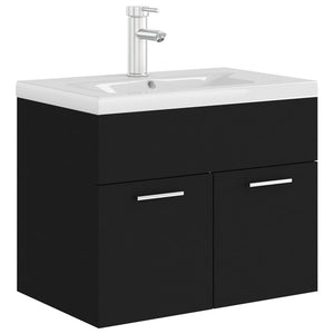Mobile con Lavabo Integrat-Armadietto da Cucina-Lavandinoo Nero in Legno Multistrato 124603