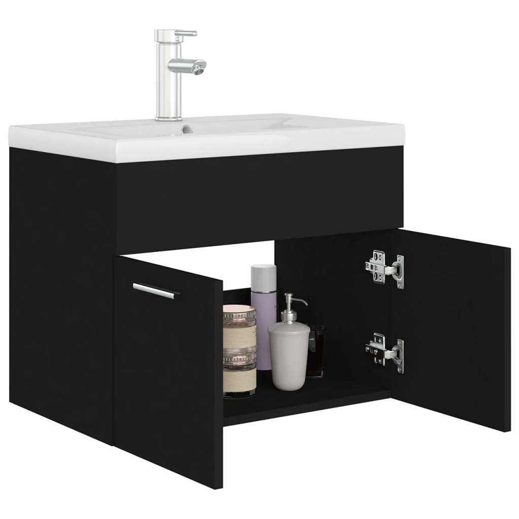 Mobile con Lavabo Integrato Nero in Legno Multistrato 3071271