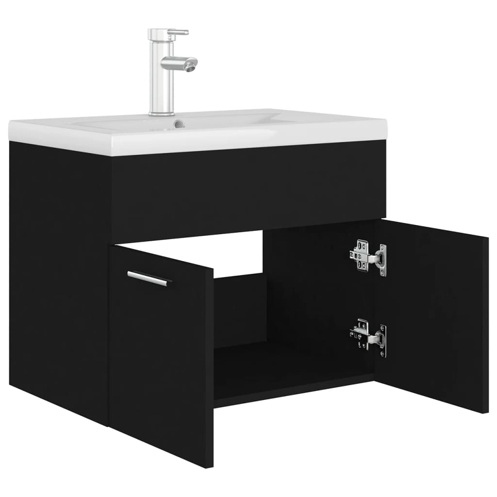 Mobile con Lavabo Integrato Nero in Legno Multistrato 3071271