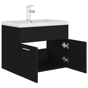 Mobile con Lavabo Integrato Nero in Legno Multistrato