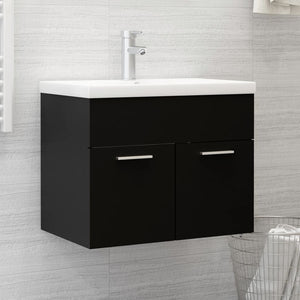 Mobile con Lavabo Integrat-Armadietto da Cucina-Lavandinoo Nero in Legno Multistrato 124603