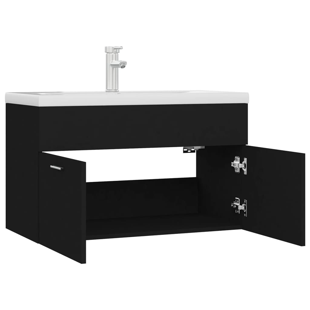 Mobile con Lavabo Integrat-Armadietto da Cucina-Lavandinoo Nero in Legno Multistrato 768316