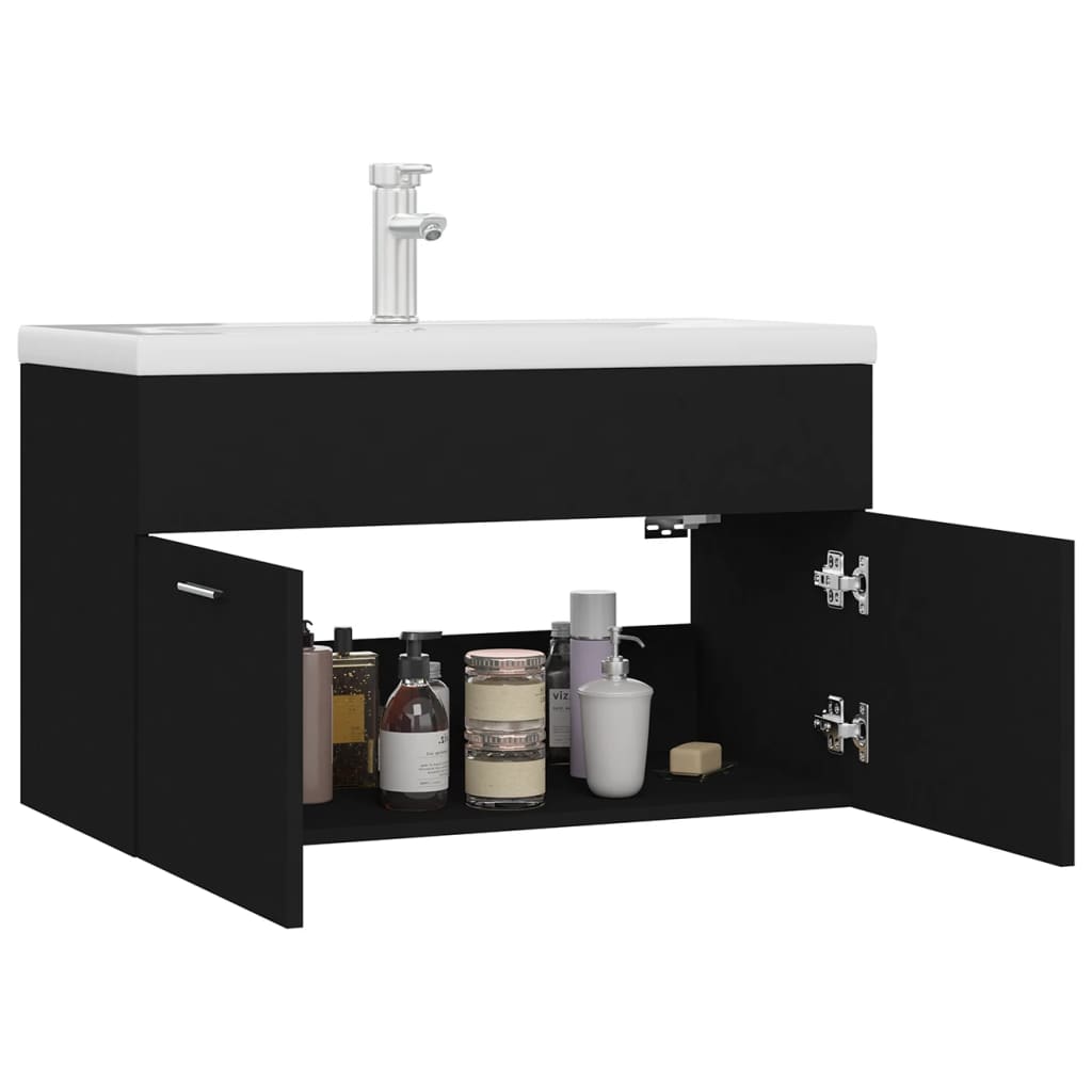 Mobile con Lavabo Integrato Nero in Legno Multistrato 3071280