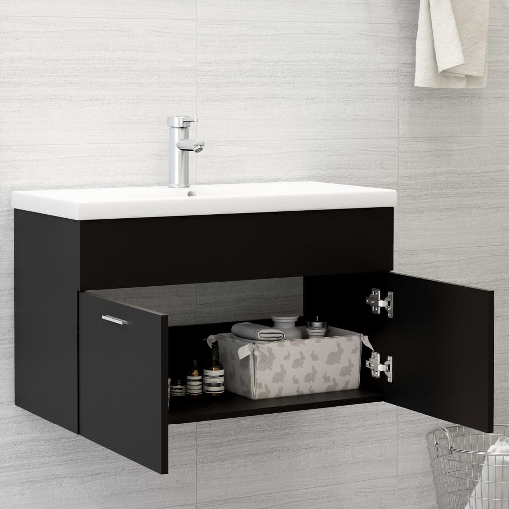 Mobile con Lavabo Integrat-Armadietto da Cucina-Lavandinoo Nero in Legno Multistrato 768316