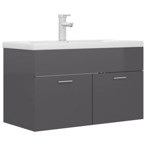 Mobile Bagno con Lavabo Integrato Grigio Lucido in Truciolato 3071287