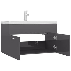 Mobile Bagno con Lavabo Integrato Grigio Lucido in Truciolato 3071287