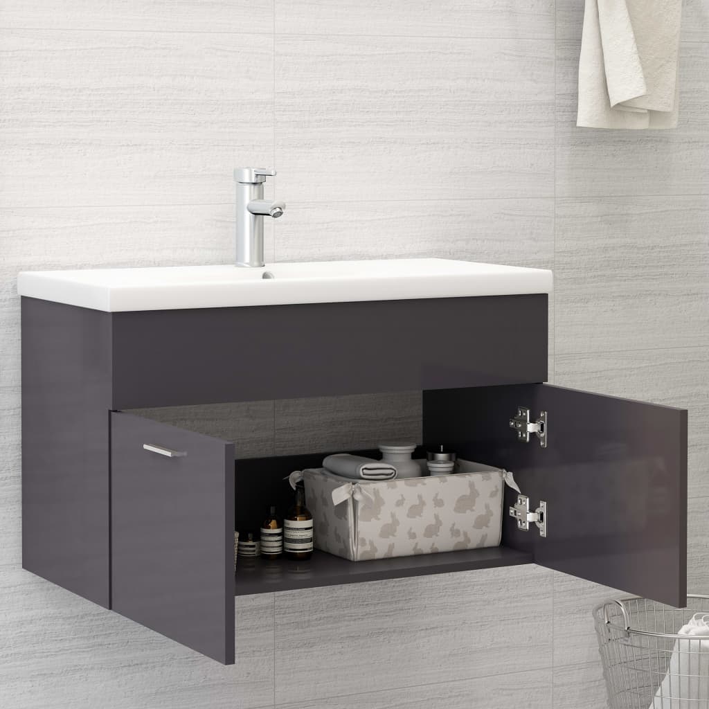Mobile Bagno con Lavabo Integrato Grigio Lucido in Truciolato 3071287