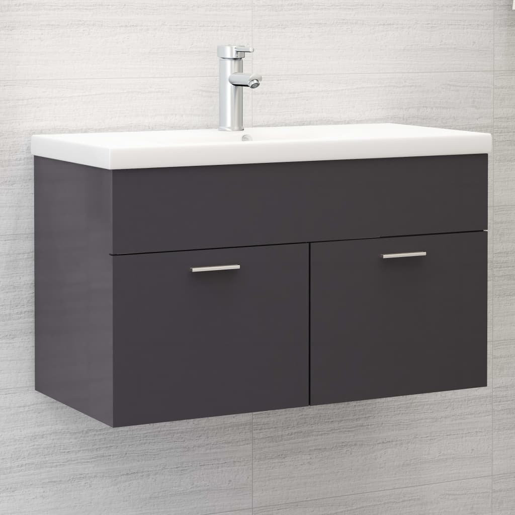 Mobile Bagno con Lavabo Integrato Grigio Lucido in Truciolato 3071287