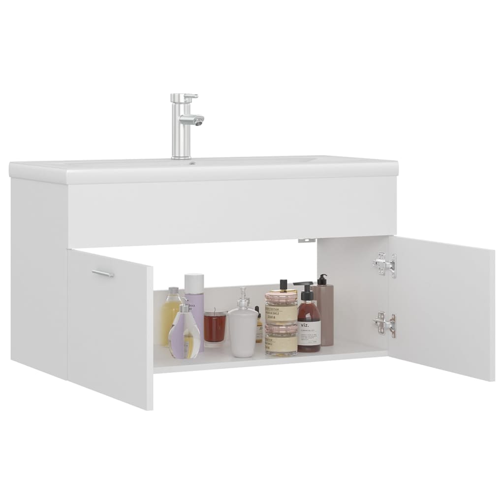 Mobile con Lavabo Integrato Bianco in Legno Multistrato 3071288