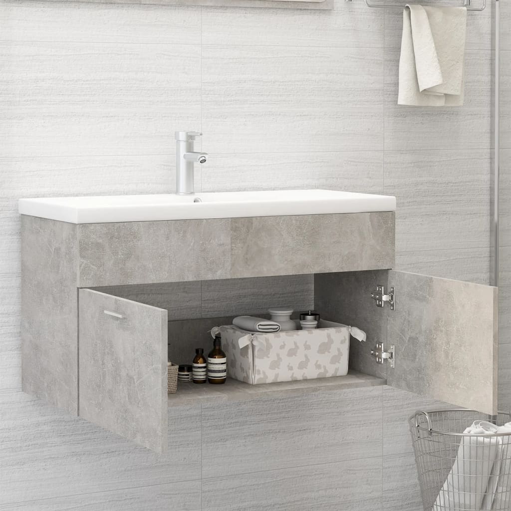 Mobile con Lavabo Integrato Grigio Cemento in Legno Multistrato 3071292